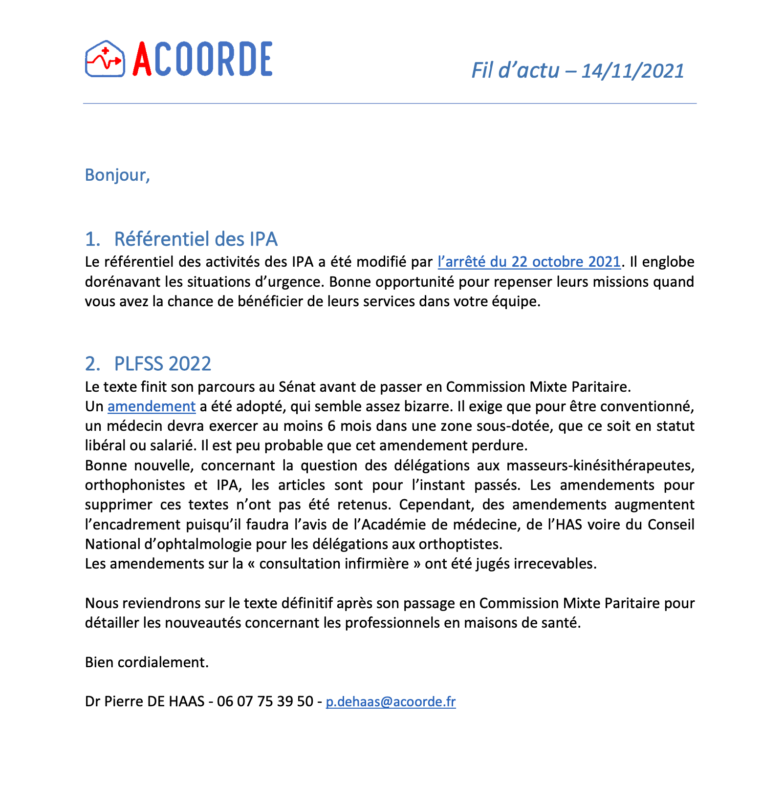 les nouvelles de pIERRE du 16 novembre